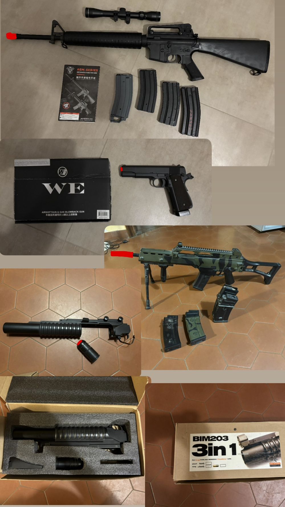 [VENDO] Maxi Lotto Softair - M16 + MG36 + M203 + Colt45 WE, Softair nuovo